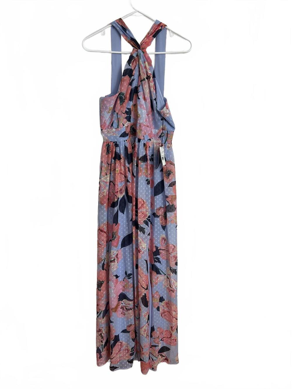 Adrianna Papell Printed Chiffon Halter Gown in Opal Coral